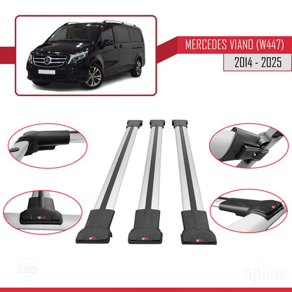 Compatible avec Mercedes Viano 3 (W447) 2014-2025 FLY Model Barres de Toit Railing Porte-Bagages de Voiture Gris Aluminium 3 Barres