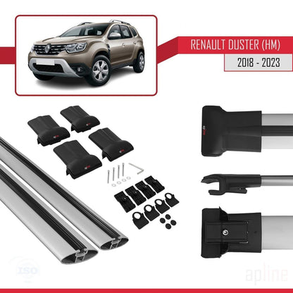 Compatible with Renault Duster 2 (HM) 2018-2024 FLY Model Car Roof Rack Cross Bar Grey Aluminium 2 Bars