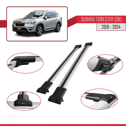 Compatible avec Subaru Forester 5 (SK) 2019-2024 FLY Model Barres de Toit Railing Porte-Bagages de Voiture Gris Aluminium 2 Barres