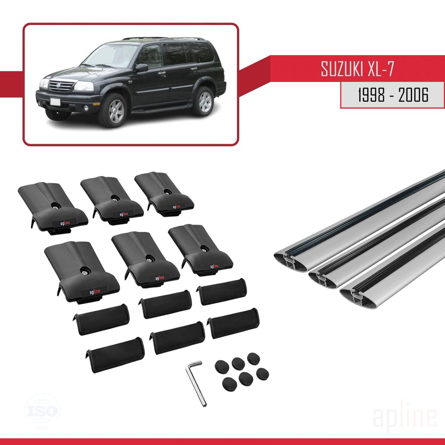 Compatible avec Suzuki XL-7 1998-2006 FLY Model Barres de Toit Railing Porte-Bagages de Voiture Gris Aluminium 3 Barres