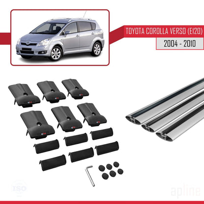 Compatible avec Toyota Corolla Verso 2 (AR10) 2004-2010 FLY Model Barres de Toit Railing Porte-Bagages de Voiture Gris Aluminium 3 Barres