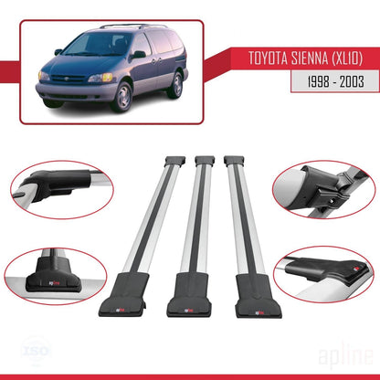 Compatible with Toyota Sienna (XL10) 1998-2003 FLY Model Car Roof Rack Cross Bar Grey Aluminium 3 Bars