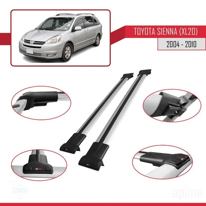 Compatible avec Toyota Sienna 2 (XL20) 2004-2010 FLY Model Barres de Toit Railing Porte-Bagages de Voiture Gris Aluminium 2 Barres