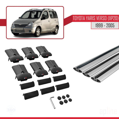 Compatible avec Toyota Yaris Verso (XP20) 1999-2005 FLY Model Barres de Toit Railing Porte-Bagages de Voiture Gris Aluminium 3 Barres