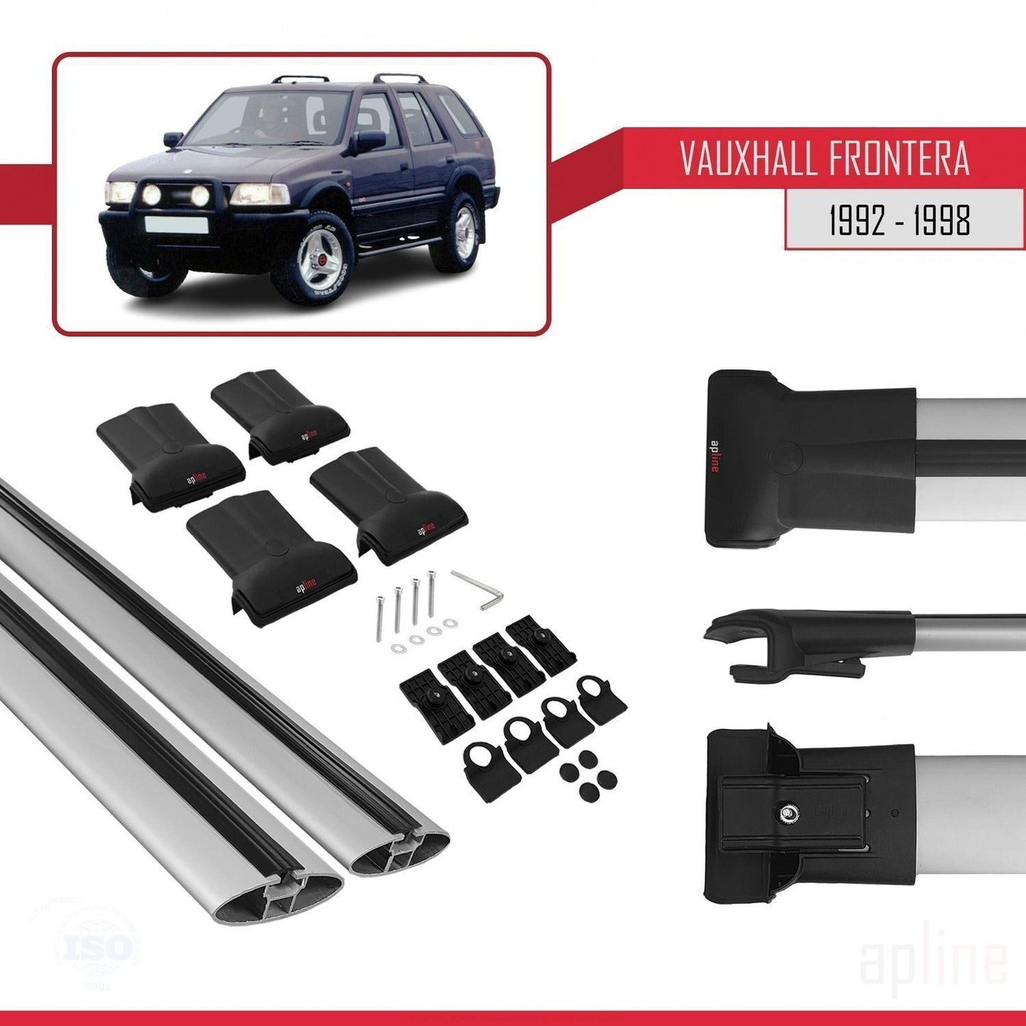 Compatible avec Vauxhall Frontera 1992-1998 FLY Model Barres de Toit Railing Porte-Bagages de Voiture Gris Aluminium 2 Barres
