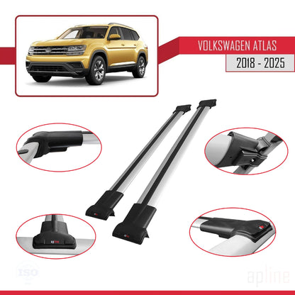 Compatible avec Volkswagen Atlas (CA1) 2018-2025 FLY Model Barres de Toit Railing Porte-Bagages de Voiture Gris Aluminium 2 Barres