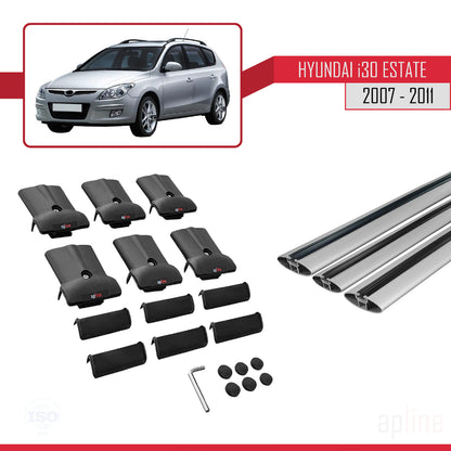 Compatible avec Hyundai i30 (FD) Break 2007-2011 FLY Model Barres de Toit Railing Porte-Bagages de Voiture Gris Aluminium 3 Barres