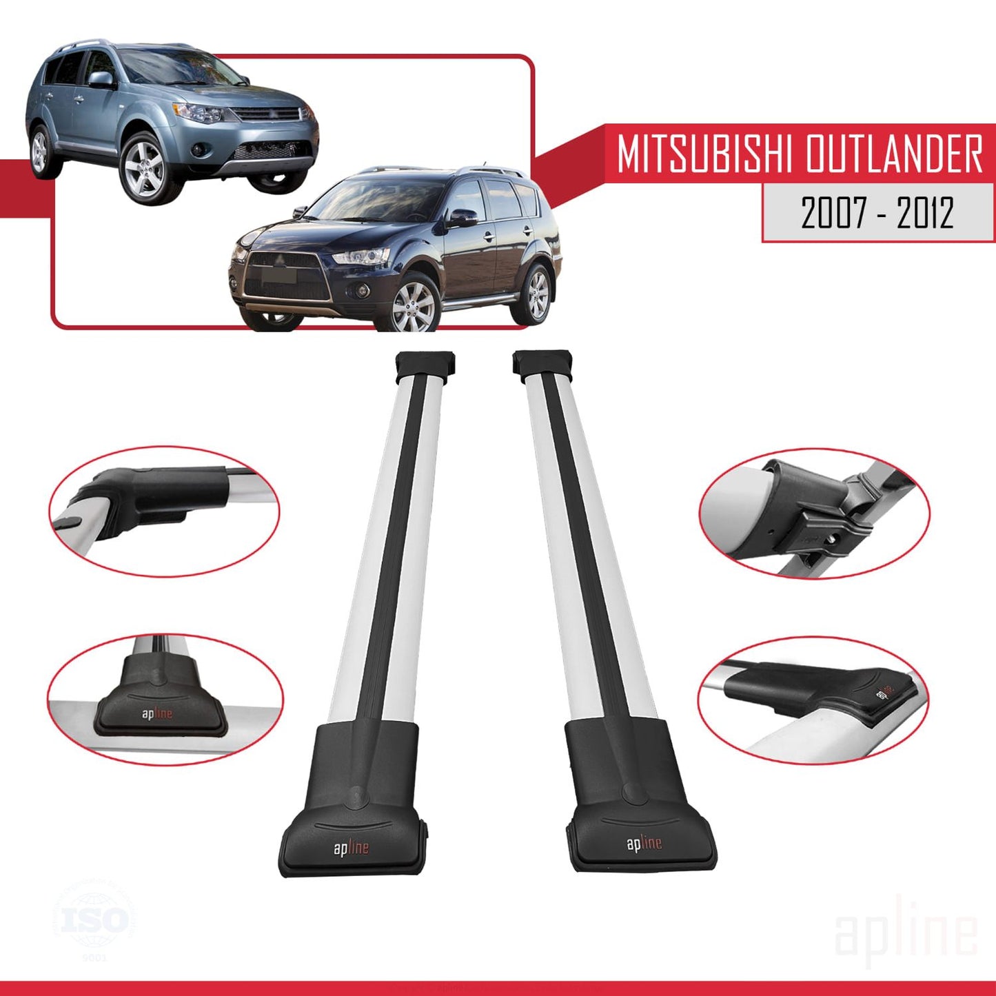 Compatible avec Mitsubishi Outlander 2 2007-2012 FLY Model Barres de Toit Railing Porte-Bagages de Voiture Gris Aluminium 2 Barres