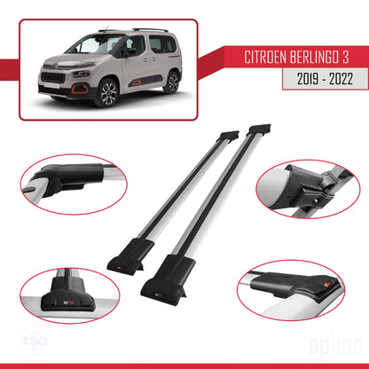 Compatible avec Citroen Berlingo 3 (K9) 2019-2022 FLY Model Barres de Toit Railing Porte-Bagages de Voiture Gris Aluminium 2 Barres