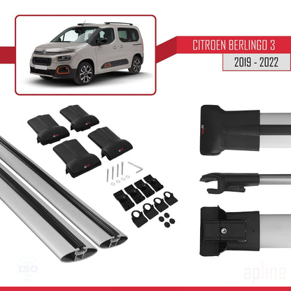 Compatible avec Citroen Berlingo 3 (K9) 2019-2022 FLY Model Barres de Toit Railing Porte-Bagages de Voiture Gris Aluminium 2 Barres