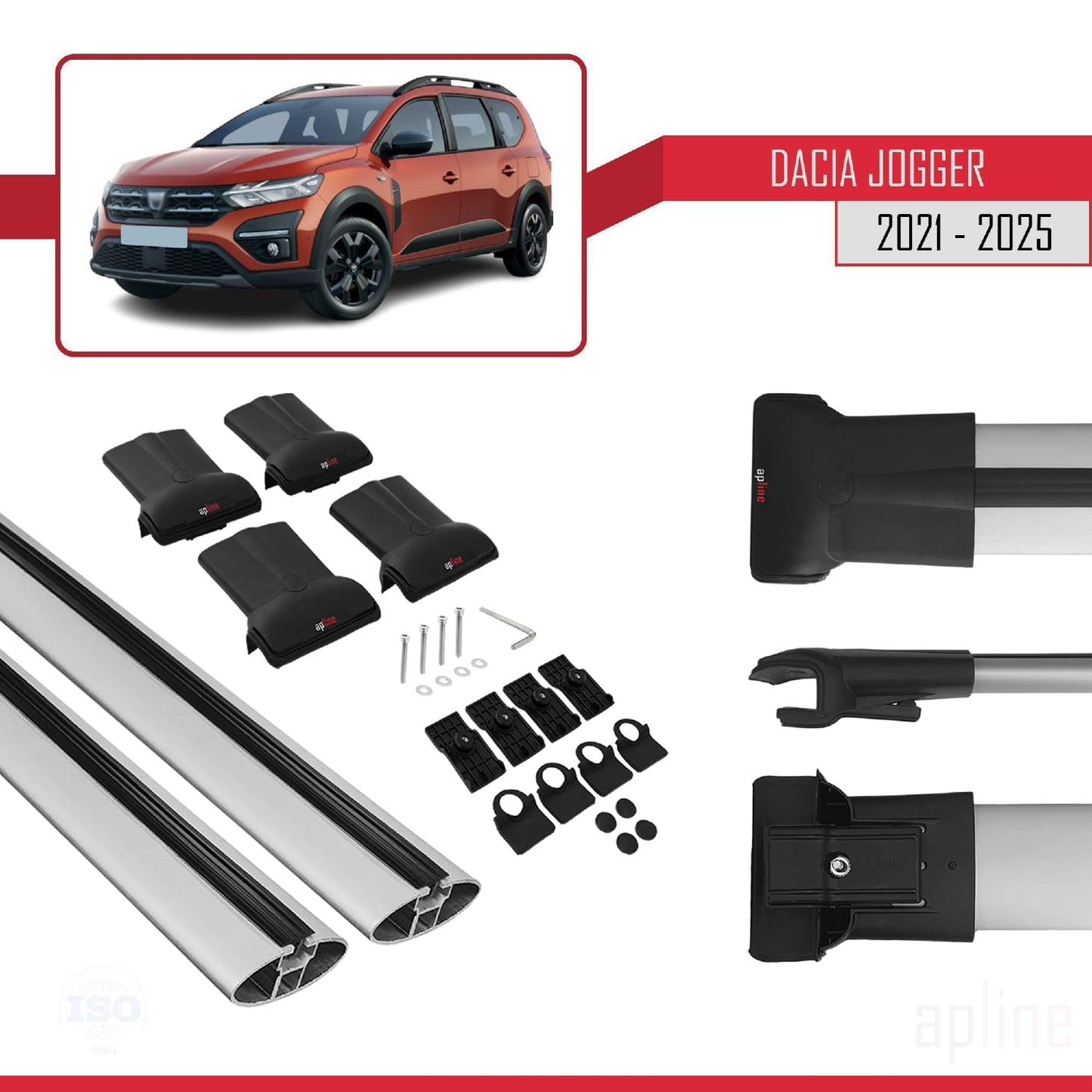 Compatible avec Dacia Jogger 2021-2025 FLY Model Barres de Toit Railing Porte-Bagages de Voiture Gris Aluminium 2 Barres