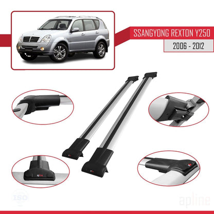 Compatible avec Ssangyong Rexton (Y250) 2006-2012 FLY Model Barres de Toit Railing Porte-Bagages de Voiture Gris Aluminium 2 Barres