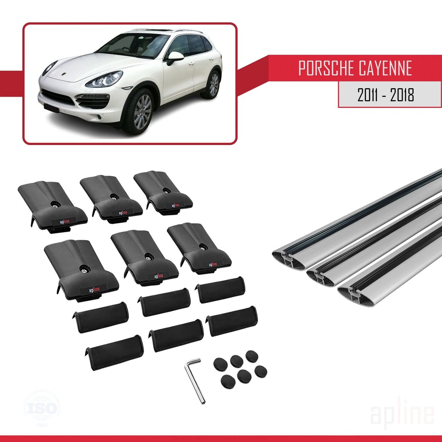 Compatible avec Porsche Cayenne 2 (92A) 2011-2018 FLY Model Barres de Toit Railing Porte-Bagages de Voiture Gris Aluminium 3 Barres