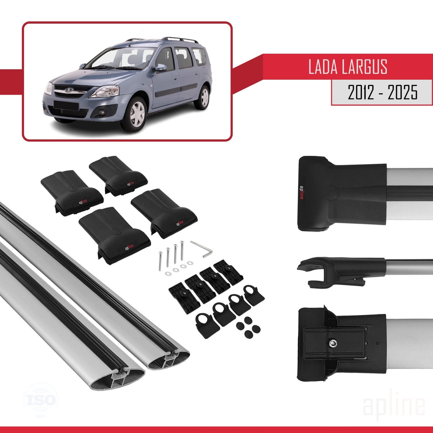 Compatible avec Lada Largus 2012-2025 FLY Model Barres de Toit Railing Porte-Bagages de Voiture Gris Aluminium 2 Barres