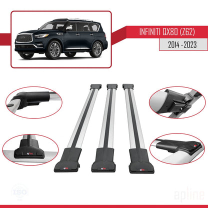 Compatible avec Infiniti QX80 (Z62) 2014-2023 FLY Model Barres de Toit Railing Porte-Bagages de Voiture Gris Aluminium 3 Barres