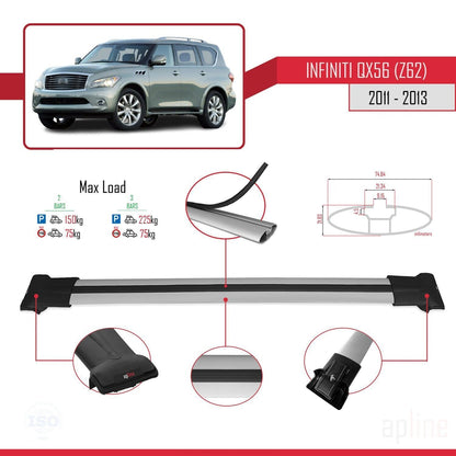 Compatible avec IInfiniti QX56 (Z62) 2011-2013 FLY Model Barres de Toit Railing Porte-Bagages de Voiture Gris Aluminium 2 Barres