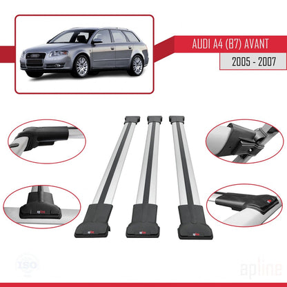 Compatible avec A4 (B7) Avant 2005-2007 FLY Model Barres de Toit Railing Porte-Bagages de Voiture Gris Aluminium 3 Barres