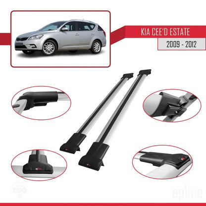 Compatible avec Kia Ceed (ED) Break Post-Facelift 2009-2012 FLY Model Barres de Toit Railing Porte-Bagages de Voiture Gris Aluminium 2 Barres