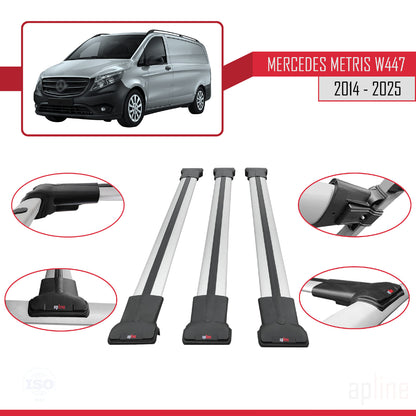 Compatible avec Mercedes Metris (W447) 2014-2025 FLY Model Barres de Toit Railing Porte-Bagages de Voiture Gris Aluminium 3 Barres