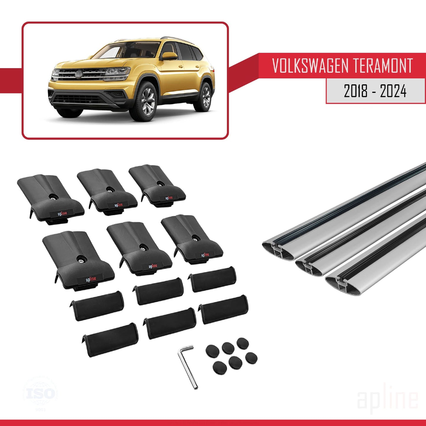 Compatible avec Volkswagen Teramont (CA1) 2018-2024 FLY Model Barres de Toit Railing Porte-Bagages de Voiture Gris Aluminium 3 Barres