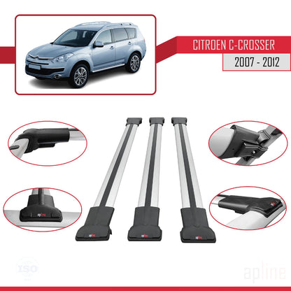 Compatible avec Citroen C-Crosser 2007-2012 FLY Model Barres de Toit Railing Porte-Bagages de Voiture Gris Aluminium 3 Barres