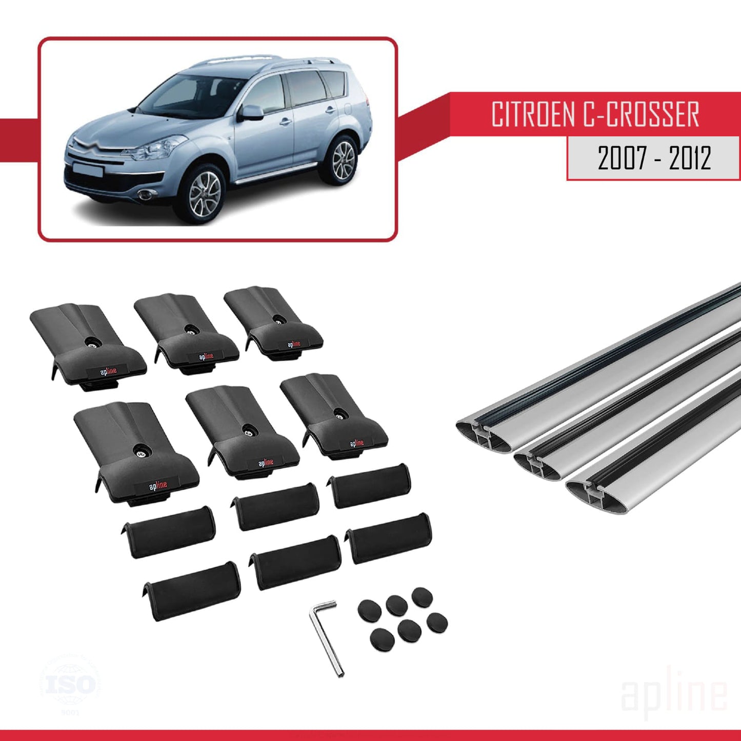 Compatible avec Citroen C-Crosser 2007-2012 FLY Model Barres de Toit Railing Porte-Bagages de Voiture Gris Aluminium 3 Barres