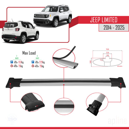 Compatible avec Jeep Limited 2014-2025 FLY Model Barres de Toit Railing Porte-Bagages de Voiture Gris Aluminium 2 Barres