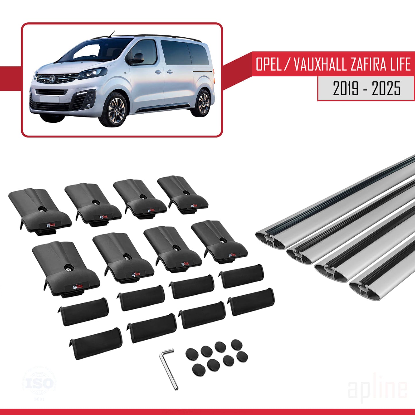 Compatible avec Opel Zafira Life 2019-2025 FLY Model Barres de Toit Railing Porte-Bagages de Voiture Gris Aluminium 4 Barres
