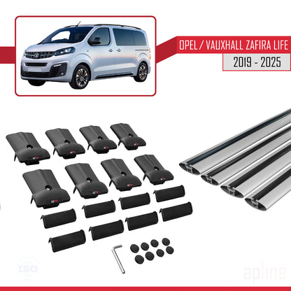 Compatible avec Opel Zafira Life 2019-2025 FLY Model Barres de Toit Railing Porte-Bagages de Voiture Gris Aluminium 4 Barres