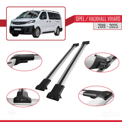 Compatible avec Opel Vivaro C 2019-2025 FLY Model Barres de Toit Railing Porte-Bagages de Voiture Gris Aluminium 2 Barres