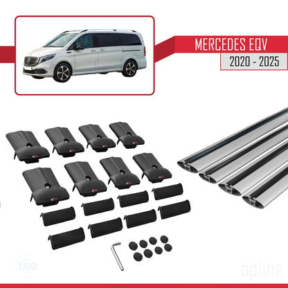 Compatible avec Mercedes EQV (W447) 2020-2025 FLY Model Barres de Toit Railing Porte-Bagages de Voiture Gris Aluminium 4 Barres