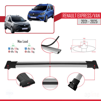Compatible with Renault Express 2021-2025 FLY Model Car Roof Rack Cross Bar Grey Aluminium 2 Bars