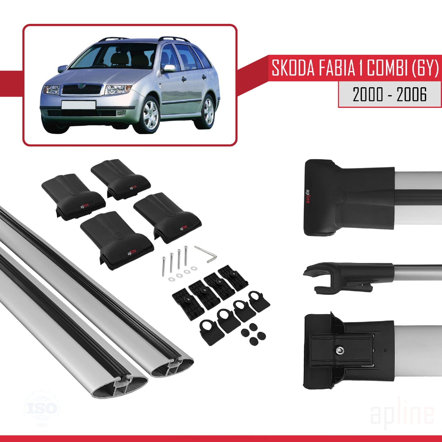 Compatible with Skoda Fabia (6Y) SW 2000-2006 FLY Model Car Roof Rack Cross Bar Grey Aluminium 2 Bars