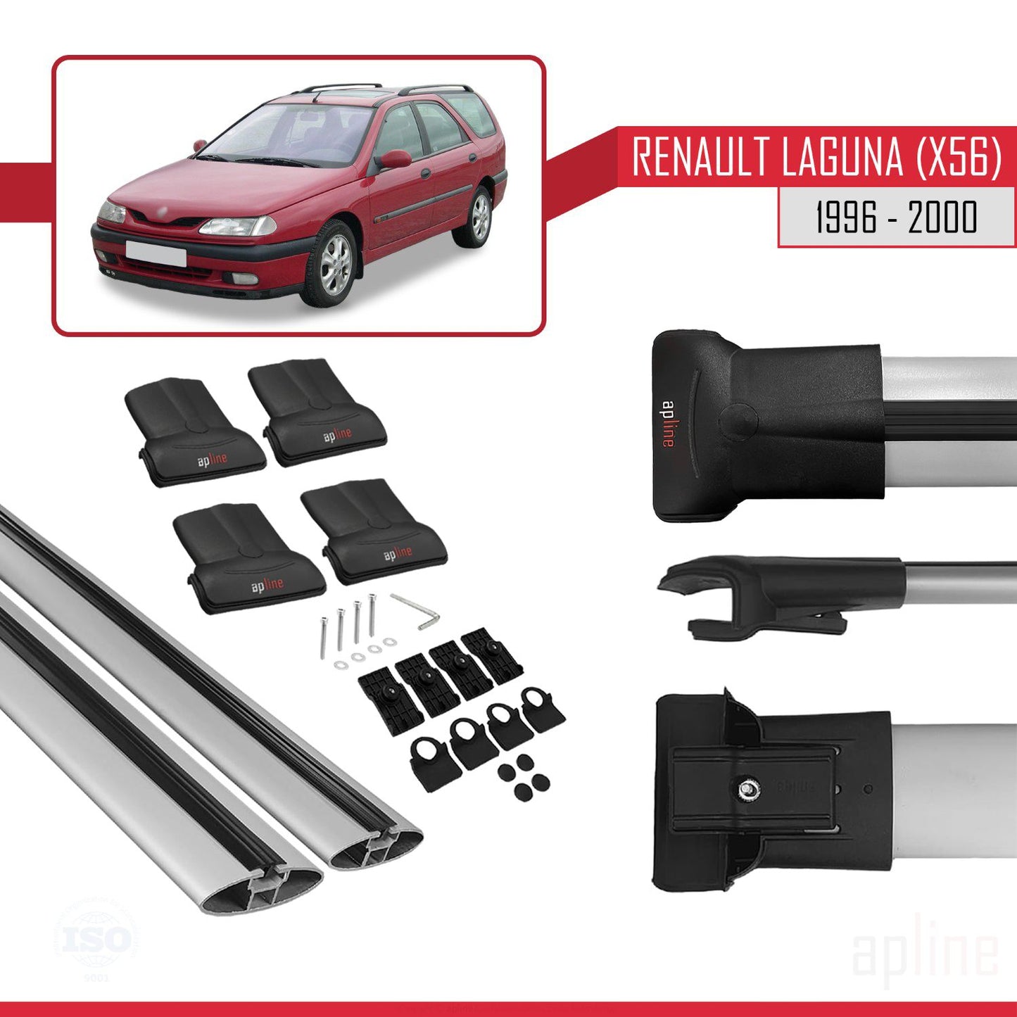 Compatible avec Renault Laguna (X56) 1996-200 FLY Model Barres de Toit Railing Porte-Bagages de Voiture Gris Aluminium 2 Barres