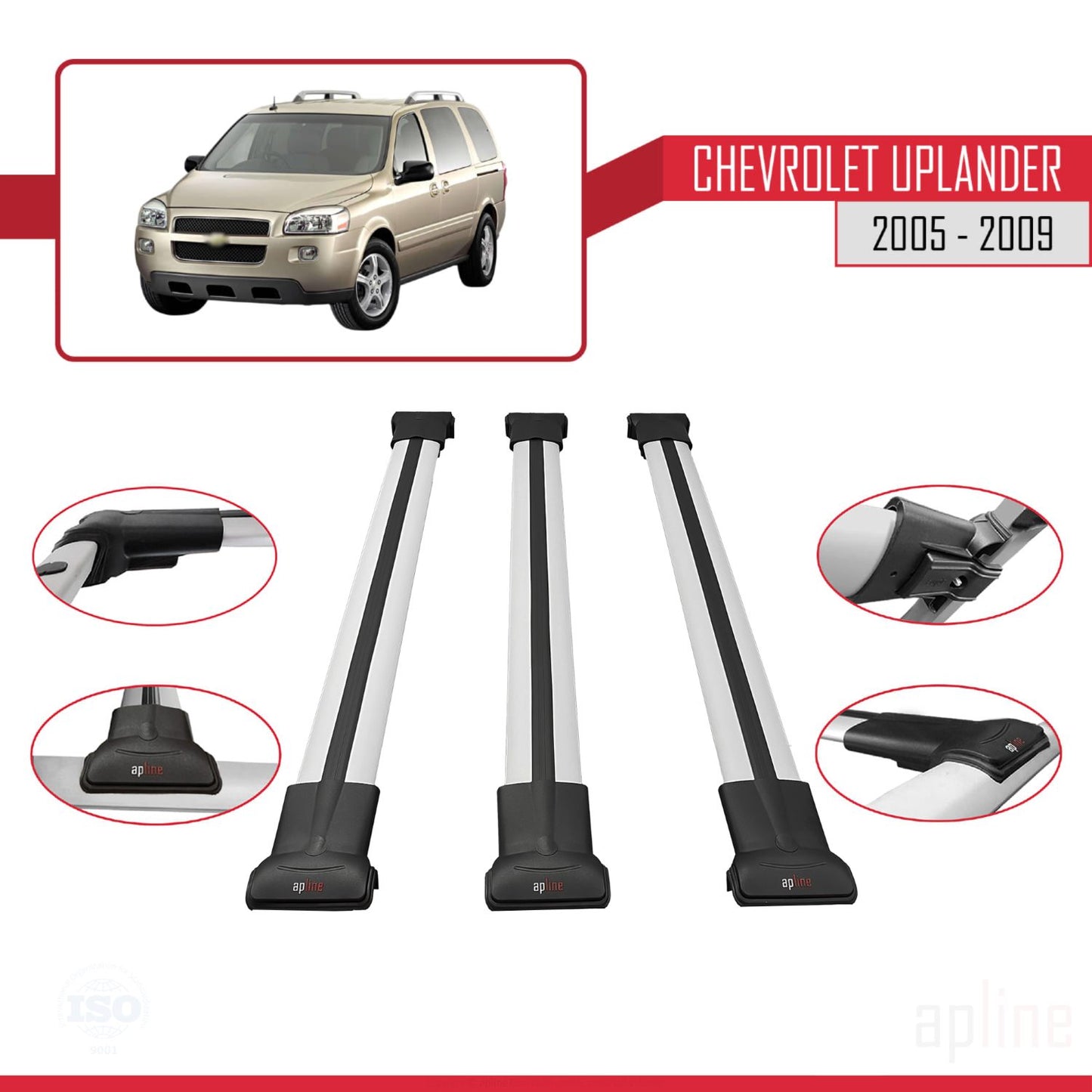 Compatible avec Chevrolet Uplander 2005-2009 FLY Model Barres de Toit Railing Porte-Bagages de Voiture Gris Aluminium 3 Barres