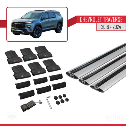 Compatible avec Chevrolet Traverse 2018-2024 FLY Model Barres de Toit Railing Porte-Bagages de Voiture Gris Aluminium 3 Barres