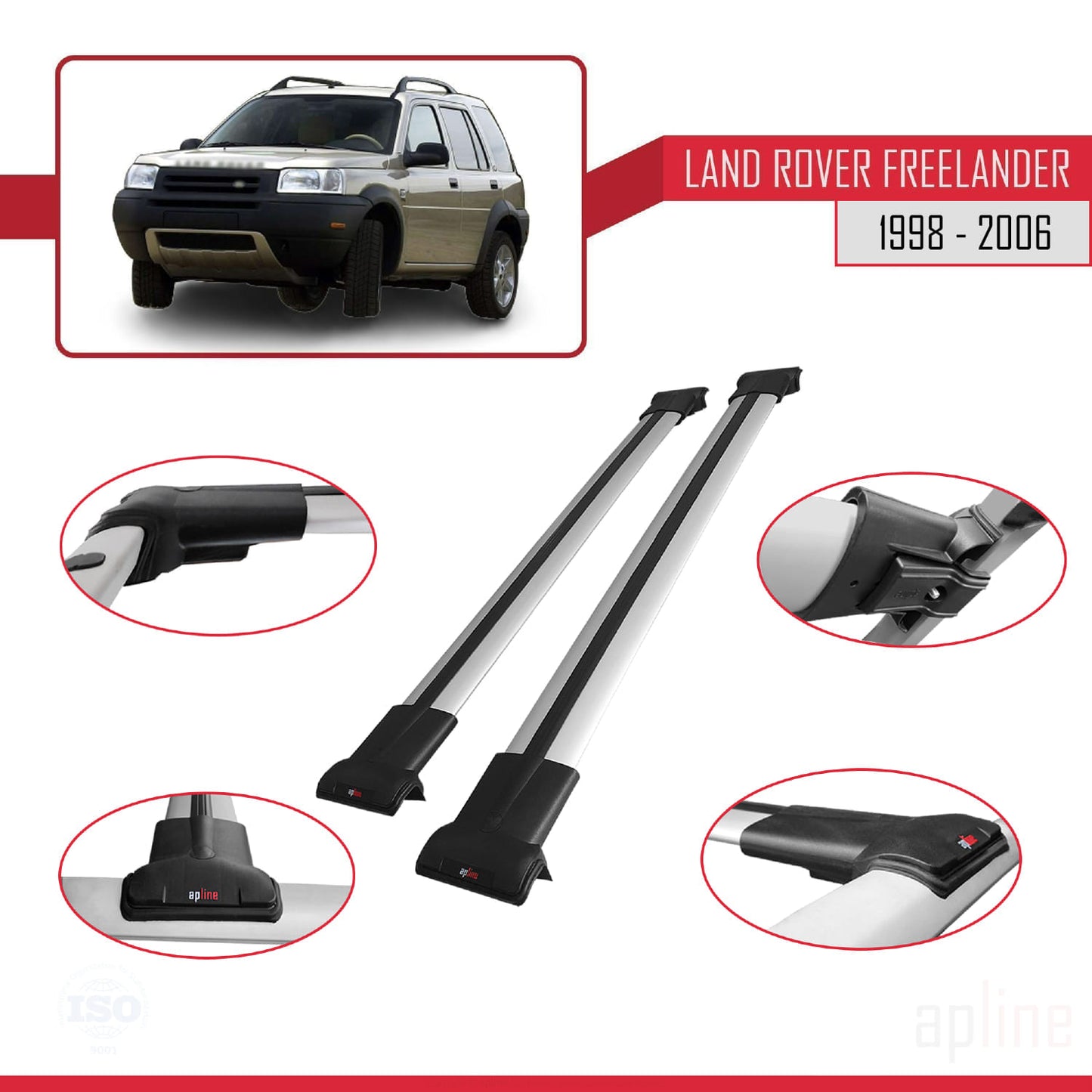 Compatible avec Land Rover Freelander (L314) 1998-2006 FLY Model Barres de Toit Railing Porte-Bagages de Voiture Gris Aluminium 2 Barres