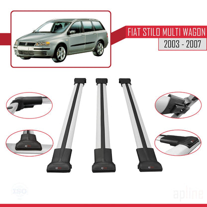 Compatible avec Fiat Stilo Multi Wagon 2003-2007 FLY Model Barres de Toit Railing Porte-Bagages de Voiture Gris Aluminium 3 Barres