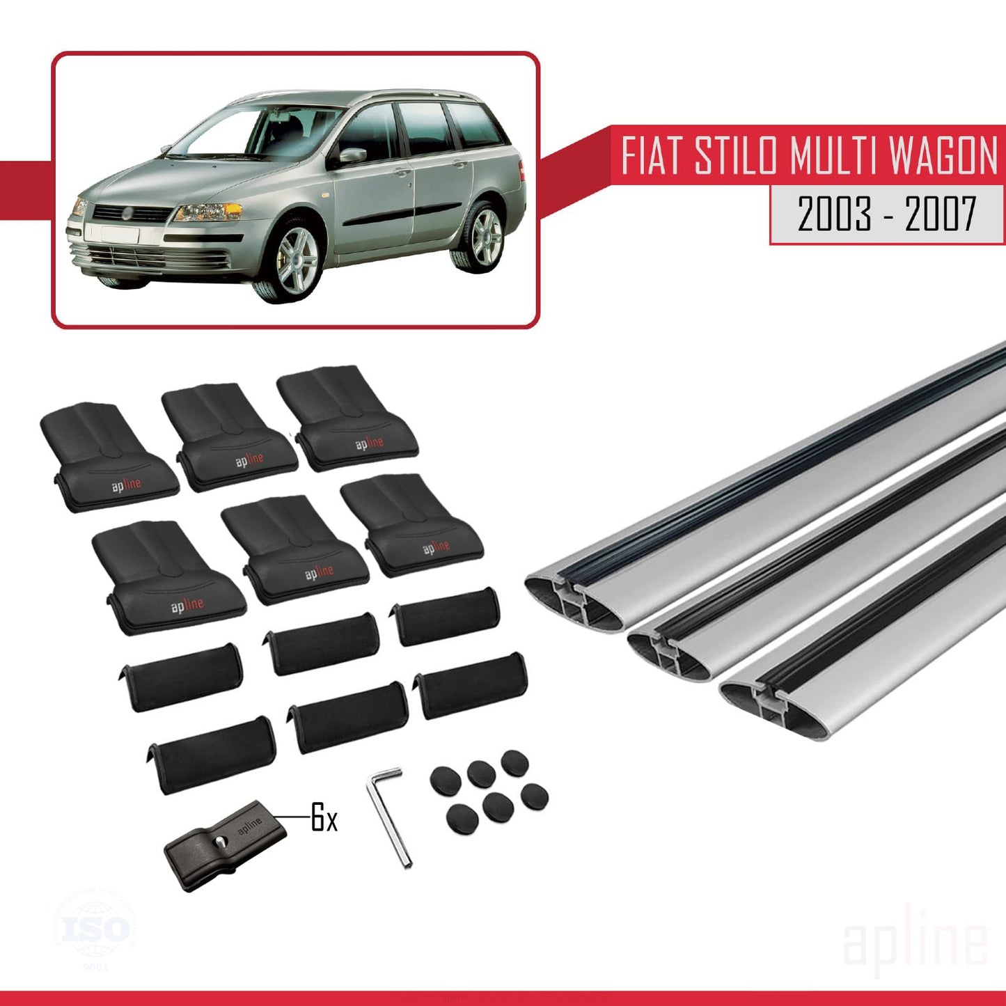 Compatible avec Fiat Stilo Multi Wagon 2003-2007 FLY Model Barres de Toit Railing Porte-Bagages de Voiture Gris Aluminium 3 Barres