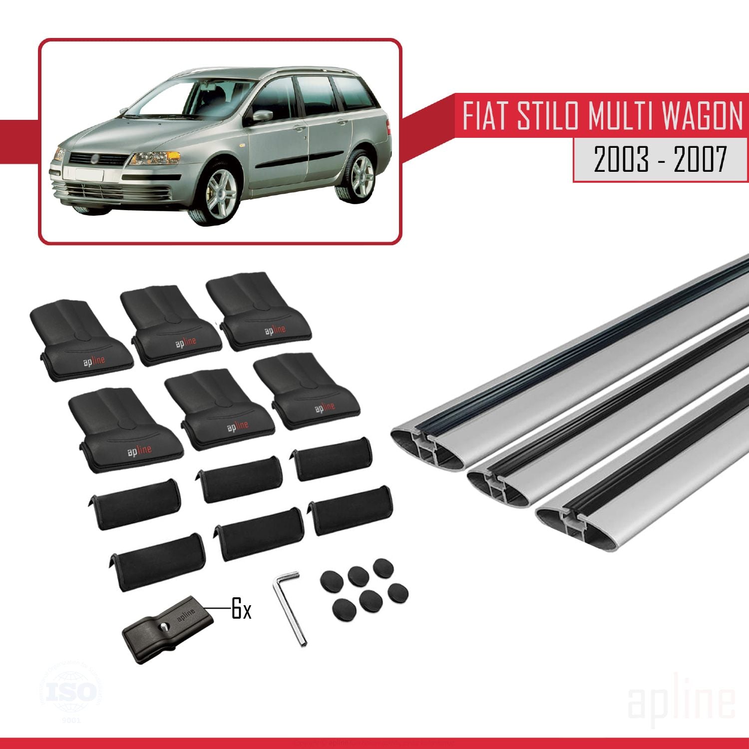 Compatible avec Fiat Stilo Multi Wagon 2003-2007 FLY Model Barres de Toit Railing Porte-Bagages de Voiture Gris Aluminium 3 Barres