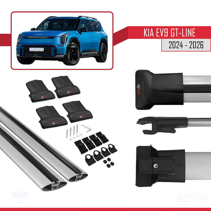 Compatible avec KIA EV9 GT-LINE 2024-2025 FLY Model Barres de Toit Railing Porte-Bagages de Voiture Gris Aluminium 2 Barres
