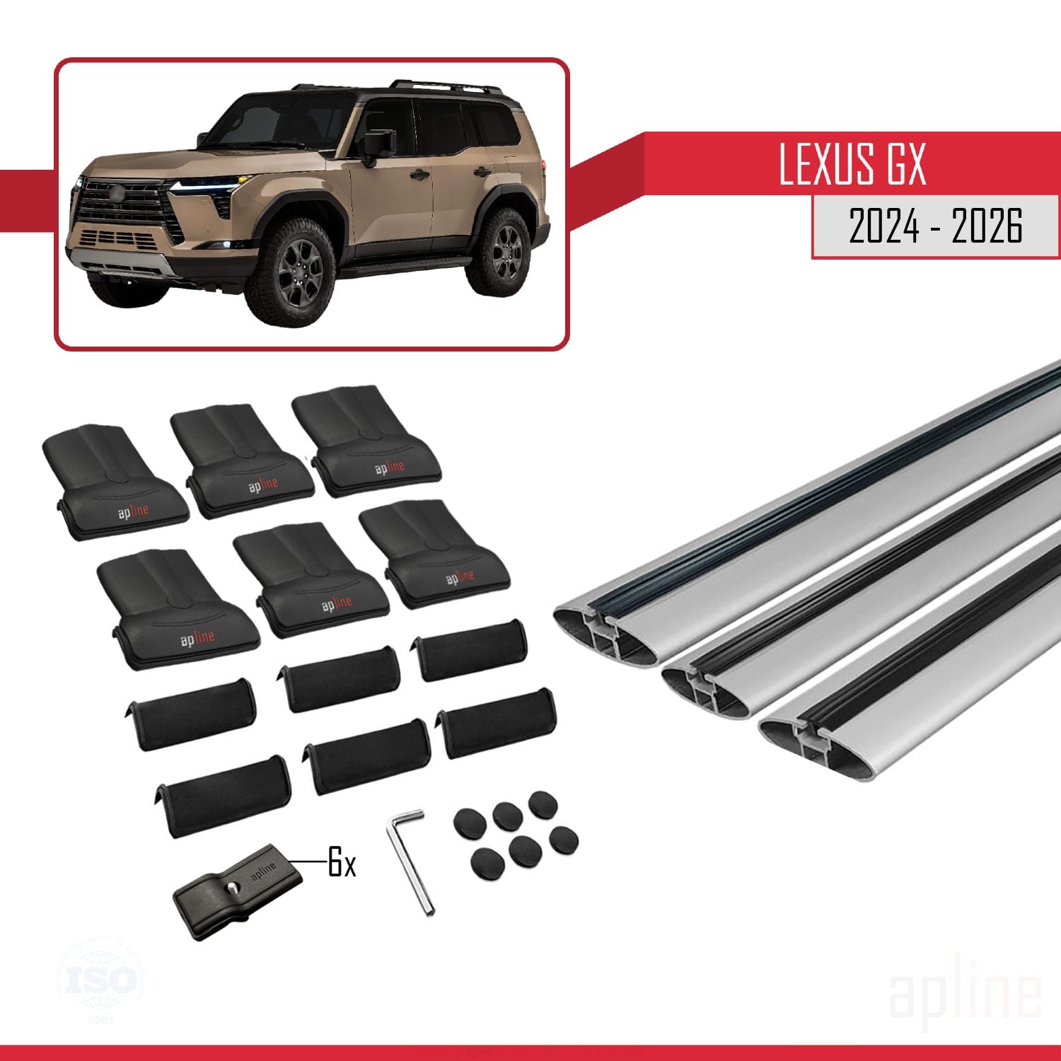 Compatible avec Lexus GX 2024-2025 FLY Model Barres de Toit Railing Porte-Bagages de Voiture Gris Aluminium 3 Barres