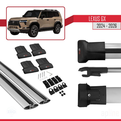 Compatible avec Lexus GX (Overtrail) 2024-2025 FLY Model Barres de Toit Railing Porte-Bagages de Voiture Gris Aluminium 2 Barres