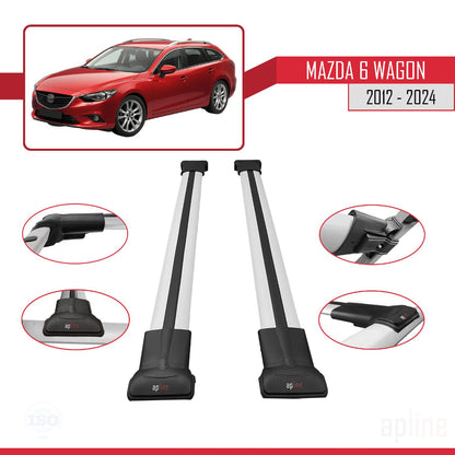 Compatible avec Mazda 6 Wagon 2012-2024 FLY Model Barres de Toit Railing Porte-Bagages de Voiture Gris Aluminium 2 Barres