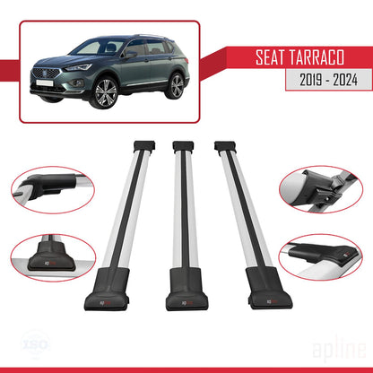 Compatible avec Seat Tarraco 2019-2024 FLY Model Barres de Toit Railing Porte-Bagages de Voiture Gris Aluminium 3 Barres