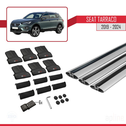 Compatible avec Seat Tarraco 2019-2024 FLY Model Barres de Toit Railing Porte-Bagages de Voiture Gris Aluminium 3 Barres