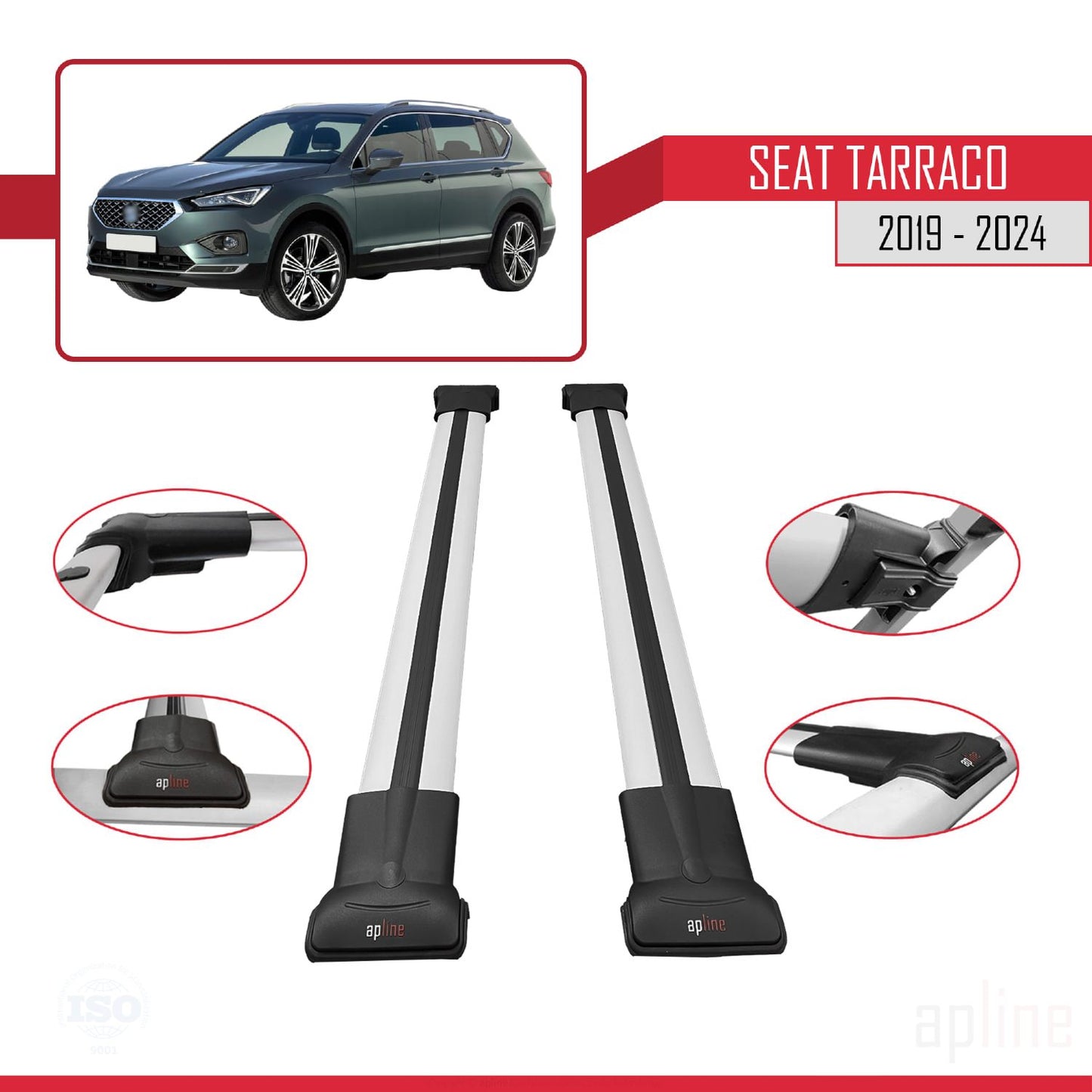 Compatible avec Seat Tarraco 2019-2024 FLY Model Barres de Toit Railing Porte-Bagages de Voiture Gris Aluminium 2 Barres