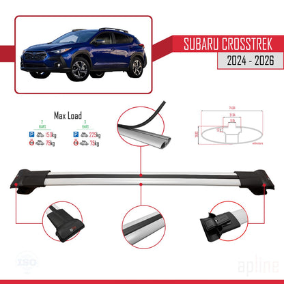 Compatible avec Subaru Crosstrek 2024-2025 FLY Model Barres de Toit Railing Porte-Bagages de Voiture Gris Aluminium 3 Barres