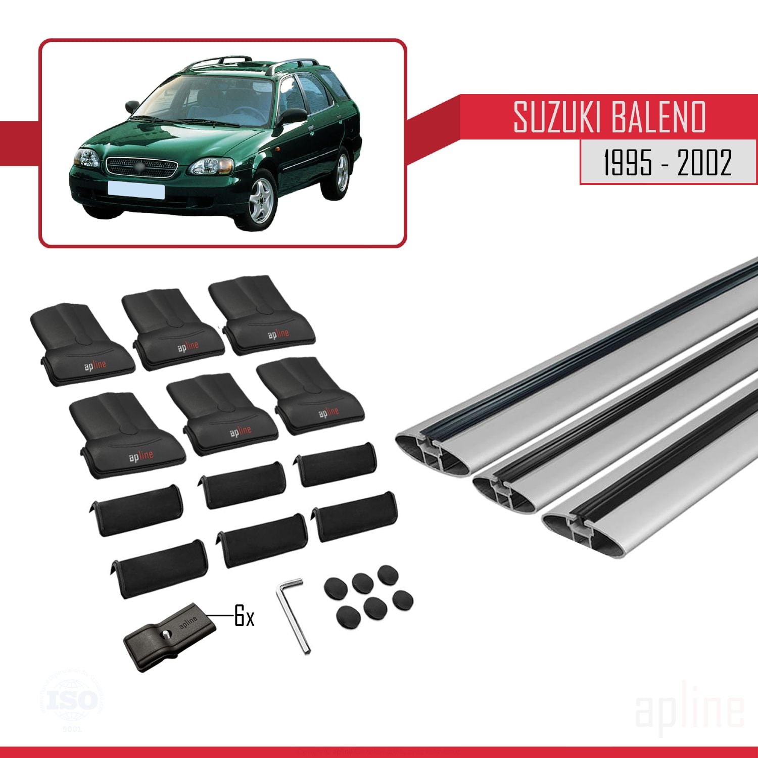 Compatible avec Suzuki Baleno 1995-2002 FLY Model Barres de Toit Railing Porte-Bagages de Voiture Gris Aluminium 3 Barres