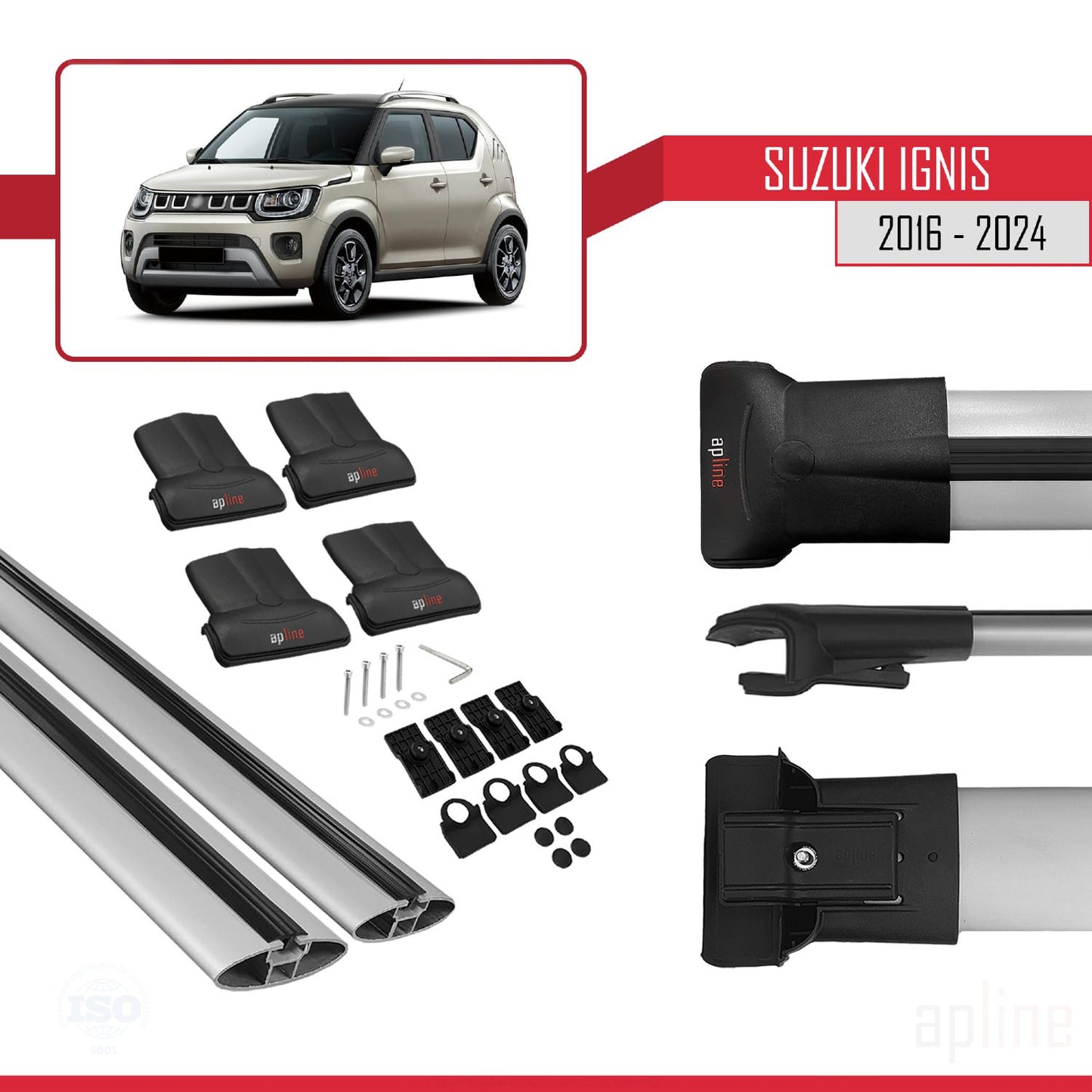 Compatible avec Suzuki Ignis 2016-2024 FLY Model Barres de Toit Railing Porte-Bagages de Voiture Gris Aluminium 2 Barres